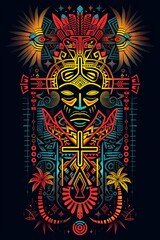 Obraz premium Vibrant Polynesian Inspired Tattoo Design with Tribal Motifs and Navigation Symbols