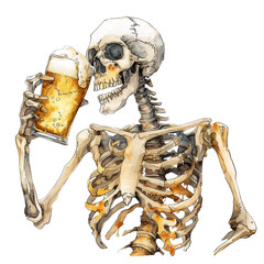 Detailed and Unique Image of a Monochrome Skeleton Drinking from a Beer Mug