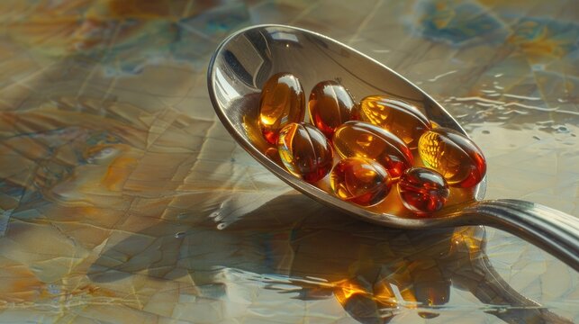 Fish oil capsules on a tablespoon