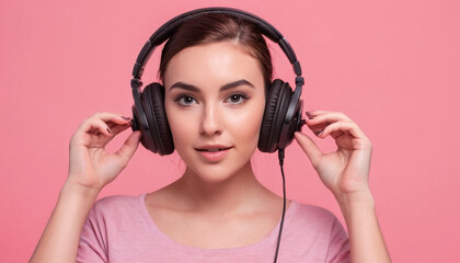 Fototapeta premium woman with headphones listening to music