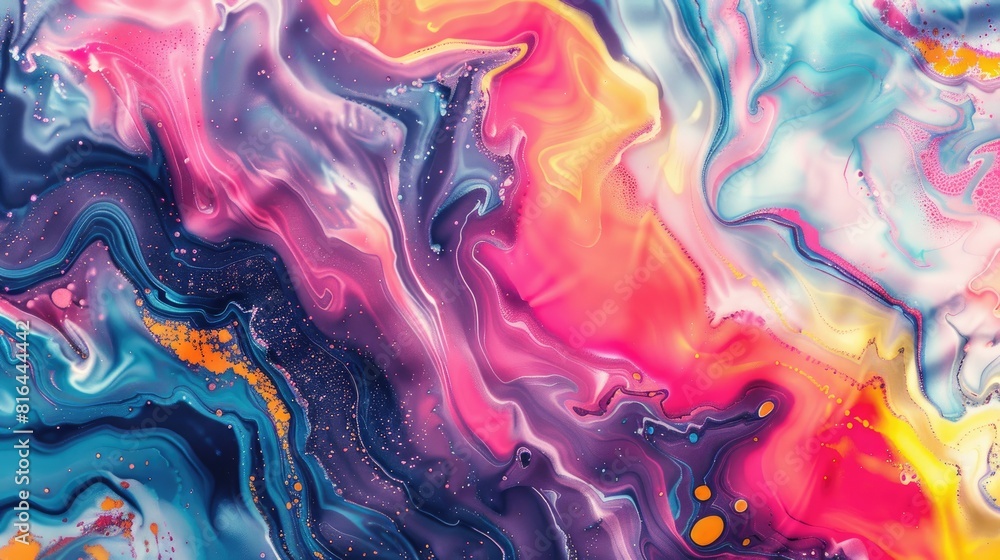 Poster neon liquid flow creating marble texture seamlessly on a suminagashi background with fluid stains gr