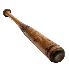 Old wooden baseball bat on a transparent background.