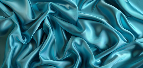 Fototapeta premium Intense cyan abstract fabric on widescreen display.