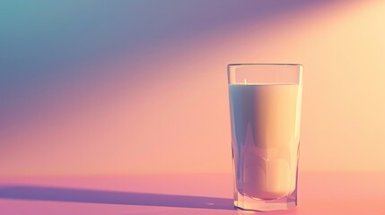 Photorealistic illustration of a glass of milk against a pastel background with copy space for text or logo, beautifully illuminated by studio lighting 