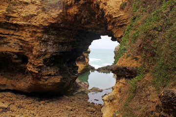 The Grotto rock formation and sea on the Great Ocean Road in Victoria, Australia