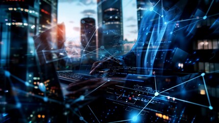 close up hand of business  type on laptop, background, style modern