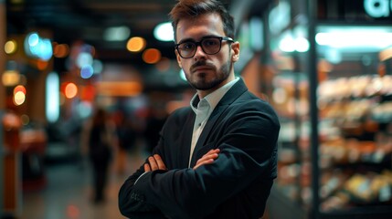 Obraz premium portrait businessman stand on digital background