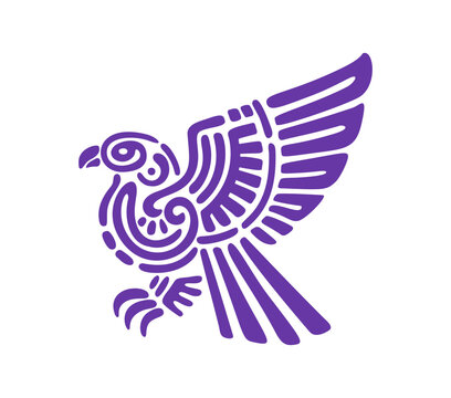 Aztec totem eagle bird or Mayan and Inca tribal symbol, vector sacred deity. Ancient Mexican, Aztec and Maya tribe totem of vulture or eagle, ritual symbol and mythology or religious idol for tattoo