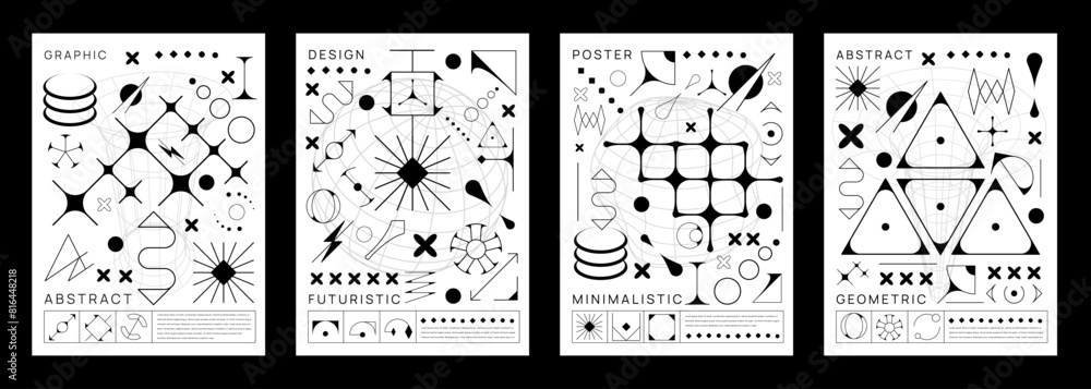 Leinwandbilder brutal y2k posters with geometric line shapes. futuristic backdrop or minimalistic vector background