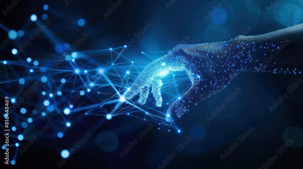 Aufkleber hand touching abstract network ,global network connection concept, abstract concept