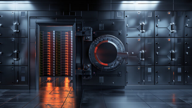 Open Bank Vault Revealing Digital Data Center