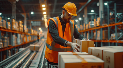 Man in Orange Vest Working in Warehouse