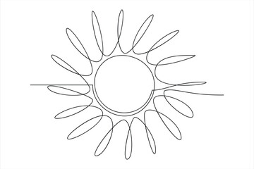 Continuous one line drawing sun art Summer sun contour line sign line art illustration