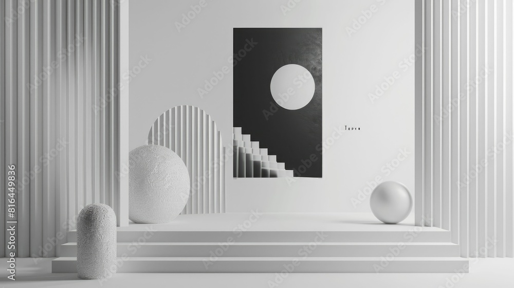 Poster minimalist geometric abstract poster design with spherical and rectangular shapes