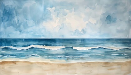 Minimalist Watercolor Painting of a Seaside Scene