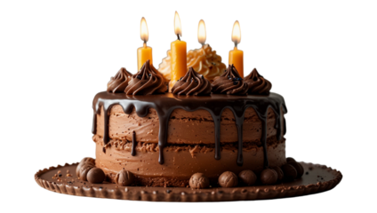 chocolate birthday cake isolated on transparent background