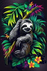 Vibrant Sloth in Tropical Jungle for Esports Logo or Nature Themed Design
