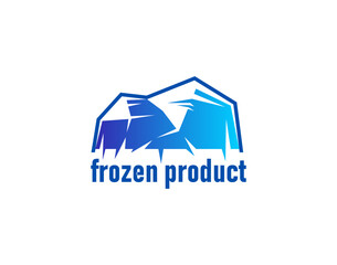 Frozen product icon for food label with ice crystal rocks, vector blue badge. Keep cold or frozen food stamp for fresh refrigerated meat, fish or seafood package with Arctic ice rocks icon