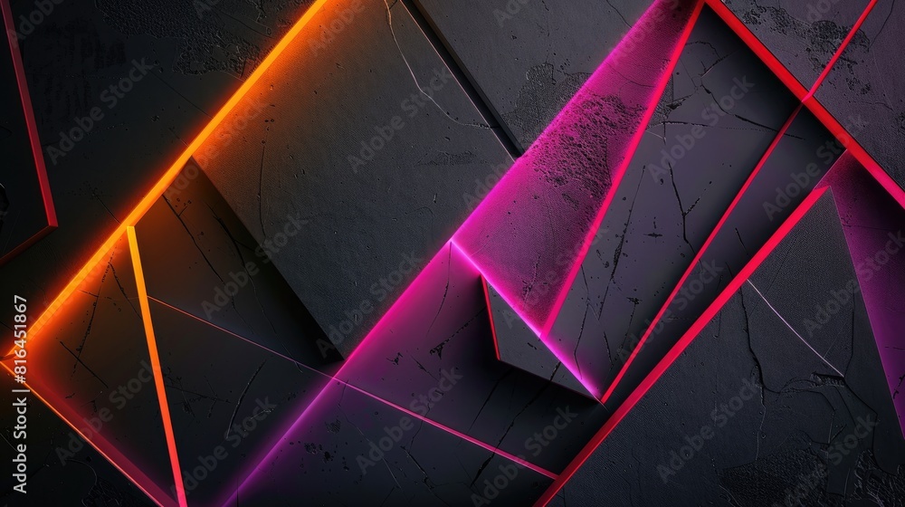 Poster geometric elements in abstract background with light lines and colors on black background creative d