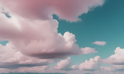 Pink clouds on a blue background. Artificial intelligence. 