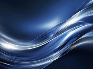 Vector illustration of an abstract blue background featuring a luminous effect and glow. The design includes curved lines, white waves, sun rays, and bokeh, making it suitable for presentations