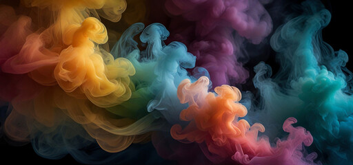 Fototapeta premium Multi colored smoke or water color background,Colorful abstract smoke texture on a black background