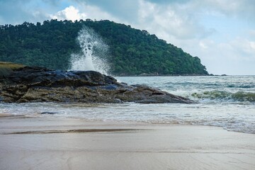 Image of a wave crashing on the rock