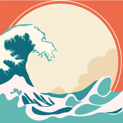 Circle Frame Background with Blue Sea Ocean Water Waves and Copy Space in the Middle