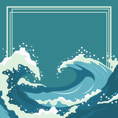 Line Frame Background with Sea Water Waves and Copy Space in World Ocean Day