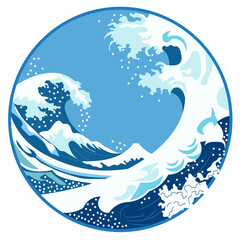 Circle Frame Background with Blue Sea Ocean Water Waves in Summer