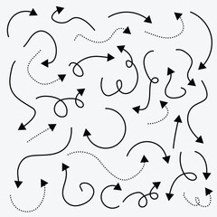 Collection hand drawn arrows. Set simple arrows isolated on white background. Arrow mark icons. Arrow paint