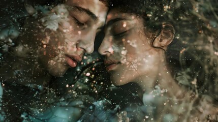 Fototapeta premium Imaginary representation of a youthful couple embracing and envisioning