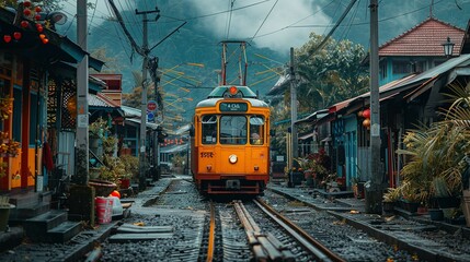 Naklejka premium Rediscovering History: A Journey on the Classic Indonesian Tram