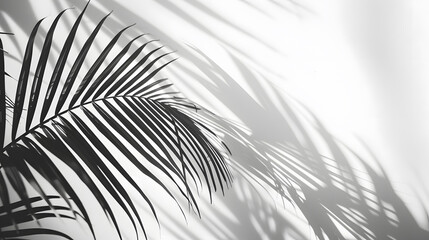 Abstract shadow black white palm leaf shadow on a white wall Background Blank copy space : Generative AI