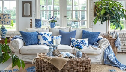 Stylish Interior Blue Room White Sofa