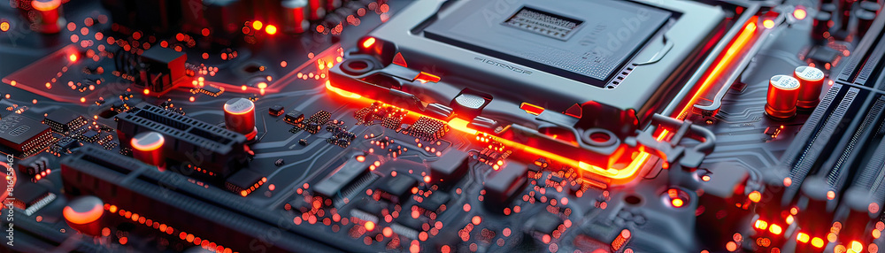 Poster close-up of a working cpu with transparent layers showing the inner workings, highlighted in a drama