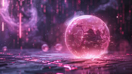 A mystical orb powered by microchips floating in a dark, fantasy environment, illuminated by soft, magical light in pastel tones.