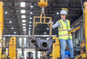 Maintenance engineer uses machine to lift and replace locomotive parts, reducing carbon emissions.