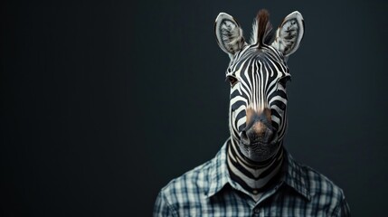 A man is wearing a zebra costume and is looking at the camera