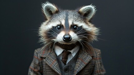 Obraz premium A raccoon wearing a suit and tie is smiling