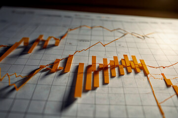 rise in business graph, with dynamic lighting casting dramatic shadows and highlights across the ascending lines, evoking a sense of corporate success and achievement, inspiring viewers with the jour