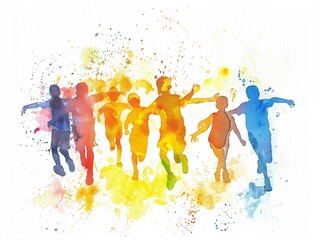 Vibrant watercolor of a Christian youth sports event teamwork and sportsmanship underlined by faith