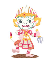 Cute style character of traditional Thai performer Khon Hanuman cartoon illustration