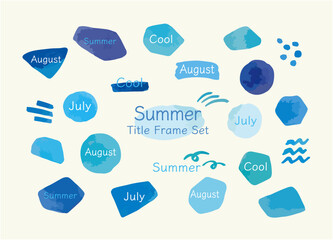 夏の海のイメージ 水彩で描いた爽やかなシーグラスのタイトルフレームセット