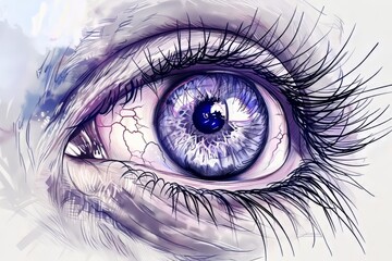 Fototapeta premium Cartoon cute doodles of a hyper-realistic eye, with intricate iris patterns and lifelike reflections, Generative AI