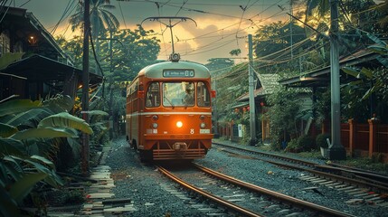 Naklejka premium Vintage Voyages: Exploring Indonesia's Past on the Classic Tram