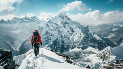 A Mountaineer's Challenge to Tame the Icy Embrace of Towering Peaks, Bathed in the Pristine Beauty of Snow