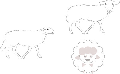 Vector Illustration Geometric heep with wool hand drawn outline doodle icon, vector for edi adha, Sheeps in different poses isolated on white background