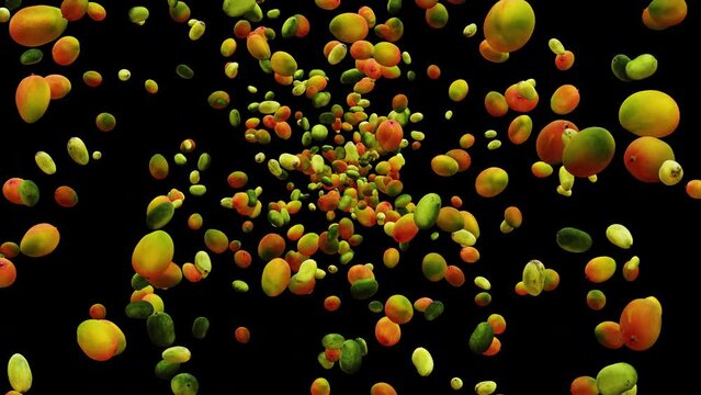 Mango Set Explosion is motion footage for documentary films and cinematic in fruit market scene. Also good background for scene and titles, logos.