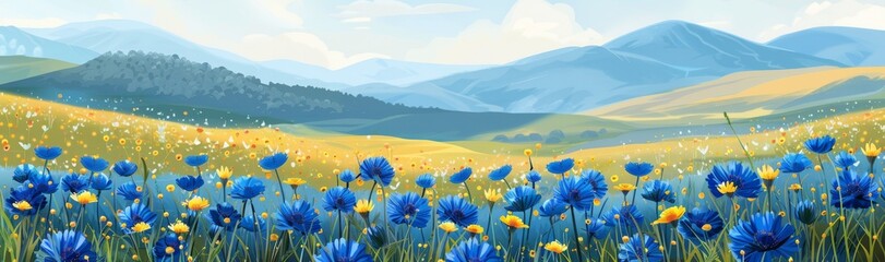 Fototapeta premium Abstract flower meadow field on a beautiful landscape